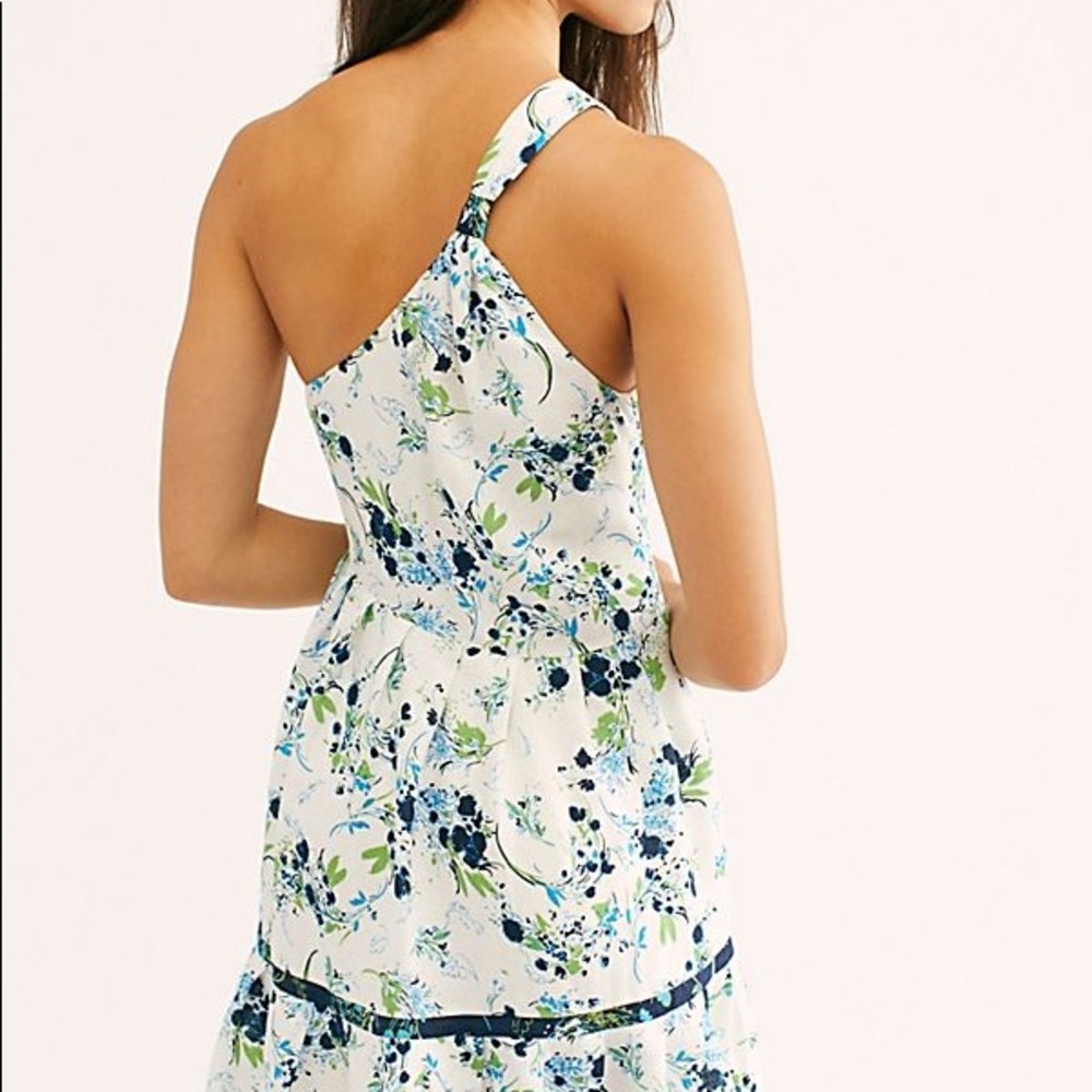 Free People All Mine Mini Dress One Shoulder White Green Combo New Large L